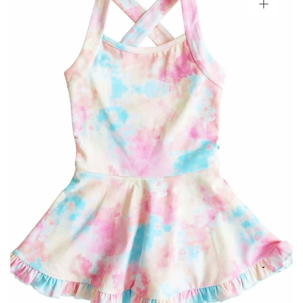 Caden Lane Girls Pastel Tie-Dye Skater Dress in Pink, Blue, Cream